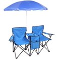 Portable Double Folding Chair w/Removable Umbrella, Cooler Bag and