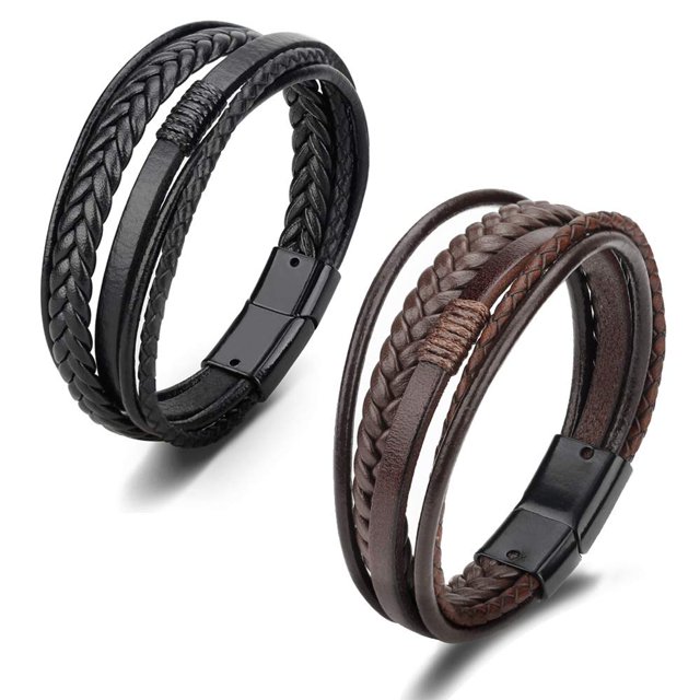 Pulsera trenzada multicapa de protección para regalos navideños pulsera de varias hebras de cuero negro para hombre trenzada marrón informal