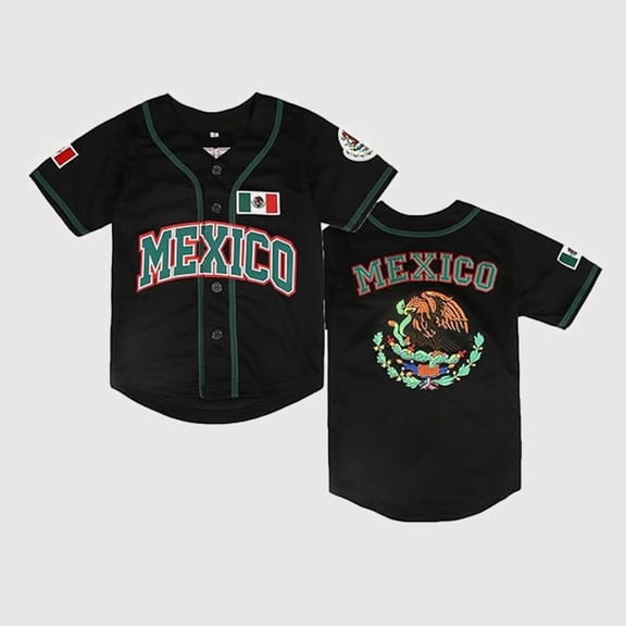 Gyujnb Mexico Embroidered Baseball Short Sleeve Button Down Shirt Casual Play and Daily Wear (Little Boys, Big Boys),6-7 Years
