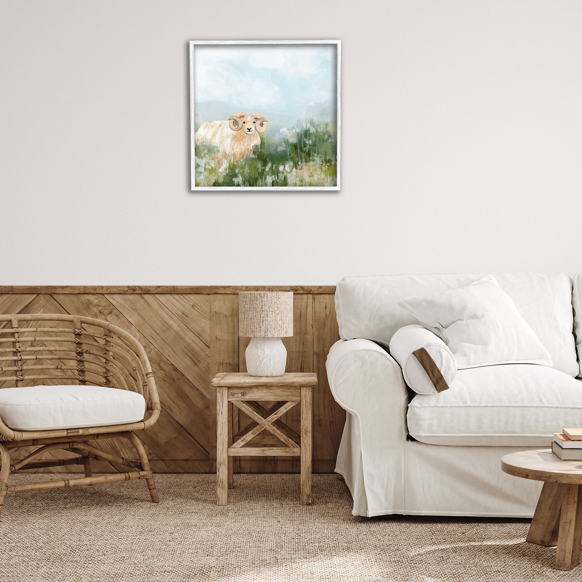 Stupell Industries Traditional Country Goat Animals & Insects Painting White Framed Art Print Wall Art, 24 x 24