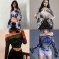 thumbnail image 4 of YCNYCHCHY 2023 Fairy Grunge Shirt Basic Mesh Print Top Women Gothic Punk T-shirts E Girl Slim Long Sleeve Tees Streetwear Cyber Y2k Tops, 4 of 6