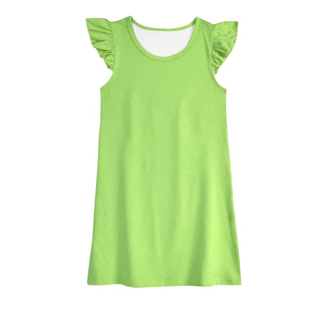wmjolc Robes Unies pour Filles pour l'Été 2024 Manches Volantes Robes Décontractées Col Rond Robes d'Été à Volants Midi Robe de Plage 3-12 Ans