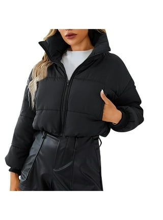 Black Peach Skin Cropped Bubble Puffer Jacket