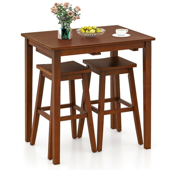 Yardi Yarda 3-Piece Bar Table Set with Pub Table and 2 Saddle Stools, Dining Room Set for Indoor, Brown