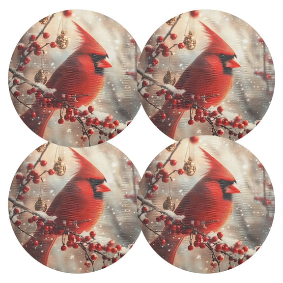 Ryvnso Cardinal on Berry Tree Round Plate Mats Dining Table Placemat Set of 4 for Holiday Decoration