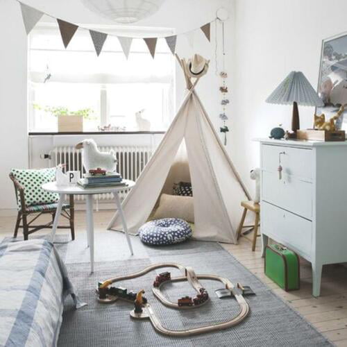 Large Canvas Kids Teepee White Tent Childs Wigwam Indoor Outdoor Play House Gift 