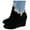 Black, variant on Women’s Wedge Ankle Booties Suede Round Toe V Cut Side Zipper Short Ankle Booties for Women Low Heel Boots