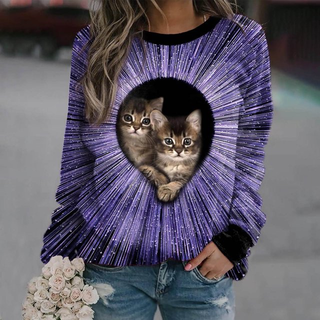 Pntutb Mujer Camisas Gráfico Impreso Manga Larga Cuello Redondo Sudadera Pullover Tops Cómodos Pntutb Pntutb-5499
