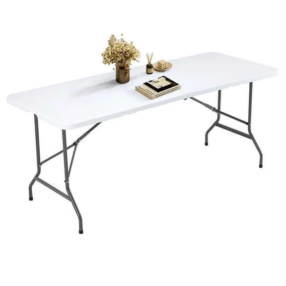 GIANNA 6FT Folding Picnic Table for Outdoor, Portable Fold-in-Half Plastic Dining Picnic Party Table with Carrying Handle