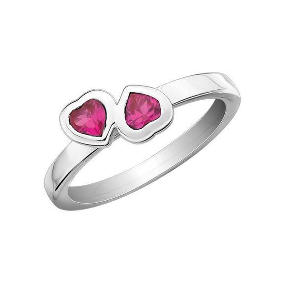 3/5 Carat (Ctw) Lab-Created Red Ruby Double Heart Ring in Sterling Silver for Women