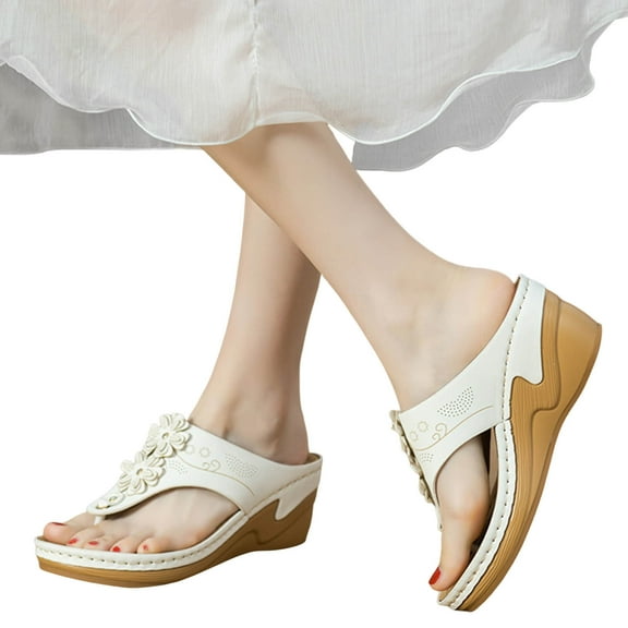 Mepaouo Orthopedic Sandals for Women Arch Support Platform Wedge Flip Flops Walking Slip on Shoe Size 6.5
