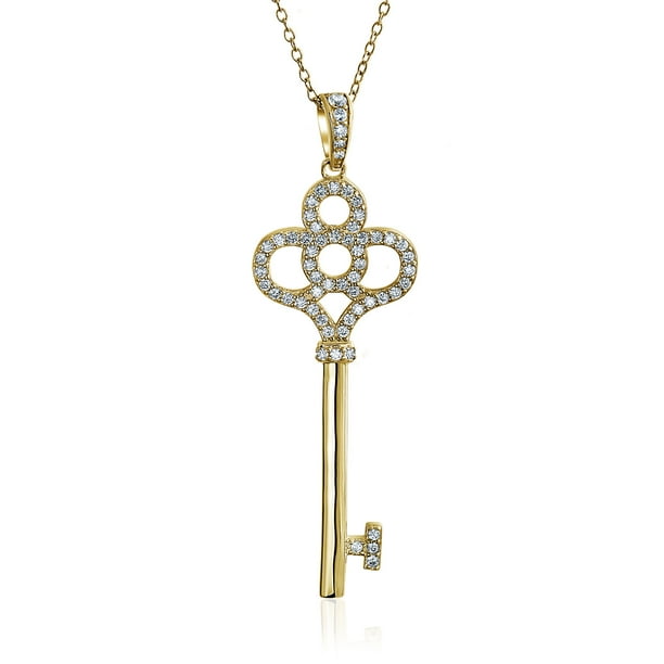 Key To My Heart Pave CZ Crown Key Pendant Necklace for Women for
