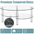 thumbnail image 6 of Giantex Tempered Glass Coffee Table, Oval 3-Tier Steel Tea Table w/Spacious Glass Desk-Top, Open Storage Shelf, Modern End Side Table for Home Living Room Office Reception (Clear Glass), 6 of 8