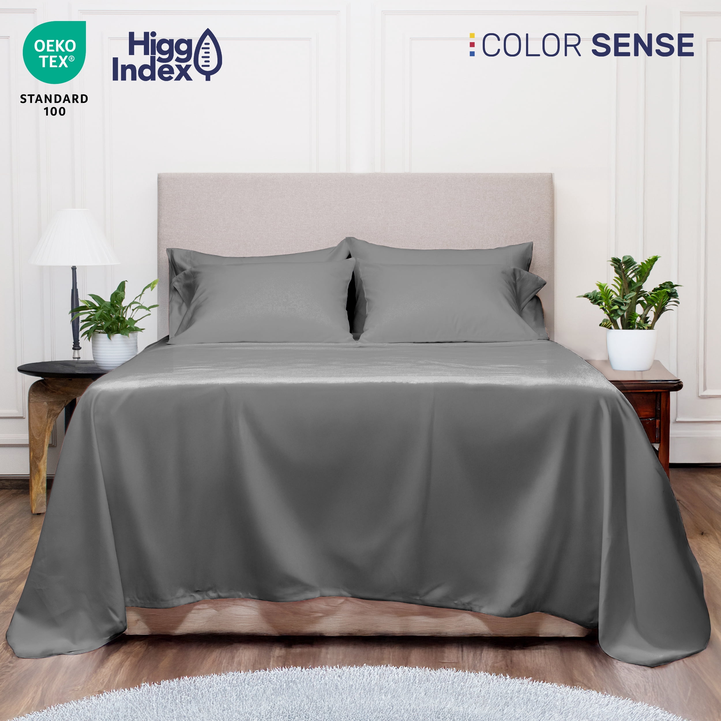 Color Sense 6-Piece 800 Thread Count Gray Cotton Rich Adult Bed Sheet Set, King - Deep Pocket