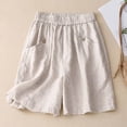 thumbnail image 4 of Y-Sunset Women's Linen Blend Shorts, Elastic High Waisted Wide Leg Bermuda Shorts with Pockets, Casual Summer Beach Shorts for Everyday Wear(Beige/L), 4 of 5