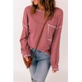 thumbnail image 1 of Women's Contrast Stitching Trim Waffle Knit Pullover, 1 of 14