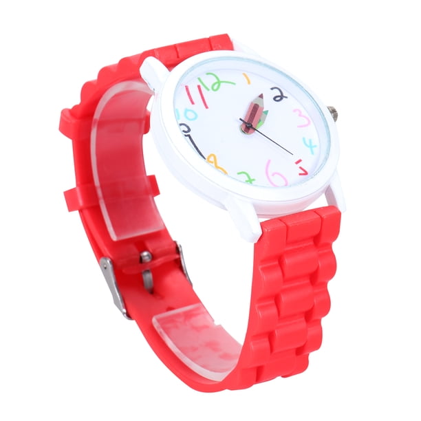 EeaseMX 1 reloj de pulsera de silicona con puntero de lápiz creativo para niños, regalo de cumpleaños, color rojo.