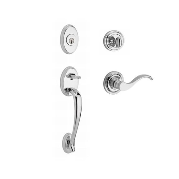 Baldwin SC.COLXCUR.R.TRR.260 Single Cylinder Columbus Handleset Right Hand Curve Lever & Traditional Round Rose, Bright Chrome