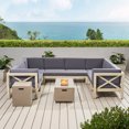thumbnail image 2 of Keith Outdoor Acacia Wood 8 Seater Sectional Sofa Set with Fire Pit, Light Gray Wash, Dark Gray, and Light Gray, 2 of 10