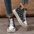 thumbnail image 2 of Womens Sparkly Rhinestones Denim Platform High Top Fashion Sneakers Casual Ripped Canvas Chunky Glitter Walking Shoes, 2 of 8