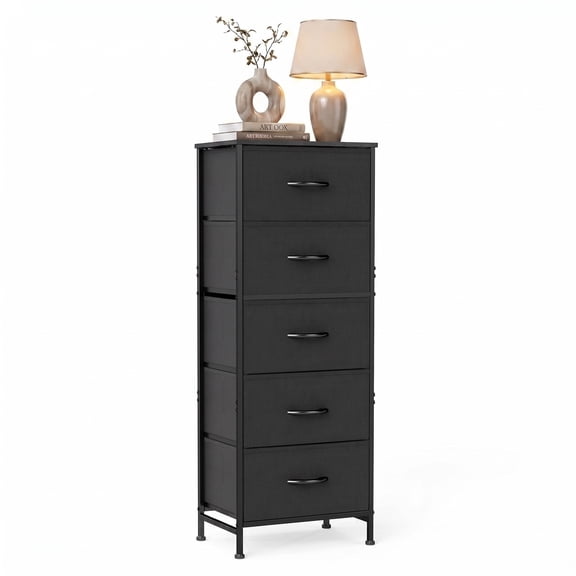 TrumanPick Fabric Storage Drawer Bedroom Dresser, Tall Dresser for Closet, 5 Fabric Dresser with 5 Storage Drawers for Clothes, Living Room, Hallway, Entryway, Black