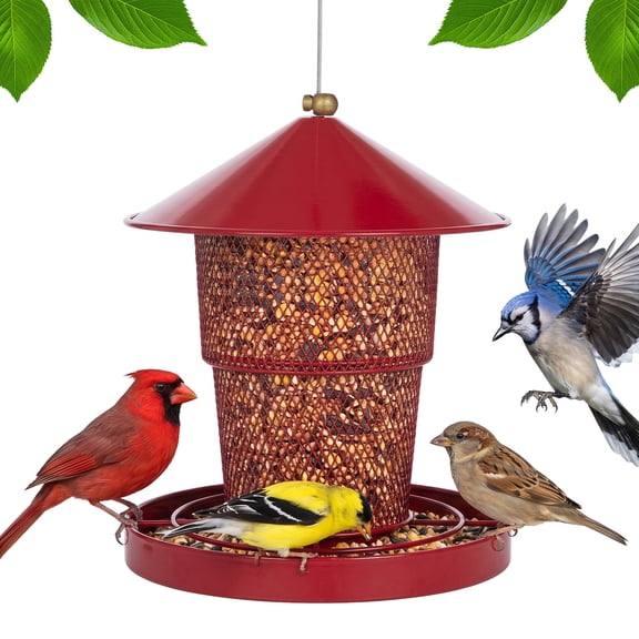 Metal Bird Feeder for Outside Hanging, Retractable Squirrel Proof 5.5-6lb Capacity Bird Feeders, for Outdoors Hanging Garden Yard, Red