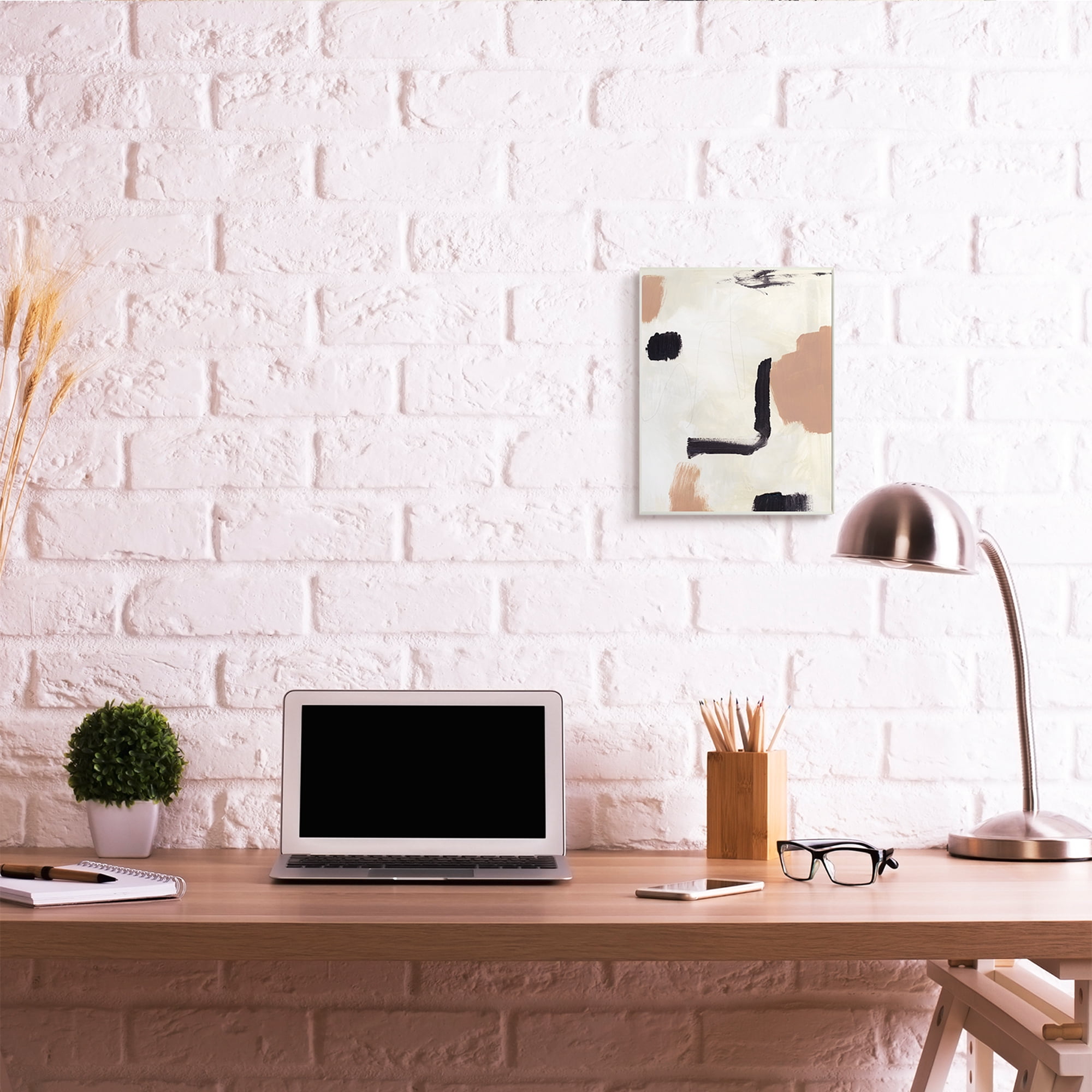 Stupell Industries Soft Tone Neutral Abstraction Beige Black Design Wall Plaque, 10 x 15, Design by Victoria Barnes