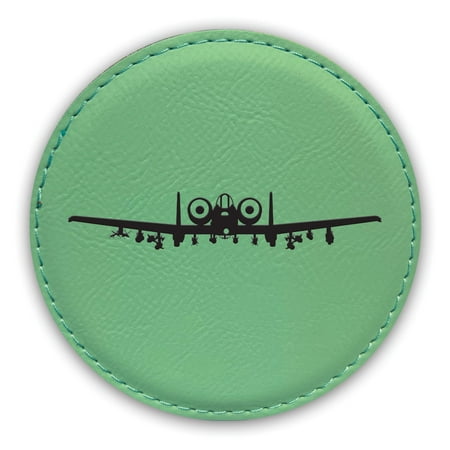 

A-10 Thunderbolt II with Pave Penny Pod Coaster Laser Engraved Leatherette - Round Coasters - Many Colors - Single / Coasters Sets - a10 attack aircraft