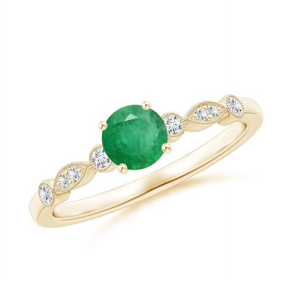 Round Shape Green Emerald CZ Diamond Band Ring Women 925 Sterling Silver Yellow Gold Plated May Birthstone Christmas New Year Gift Gemstone Jewelry