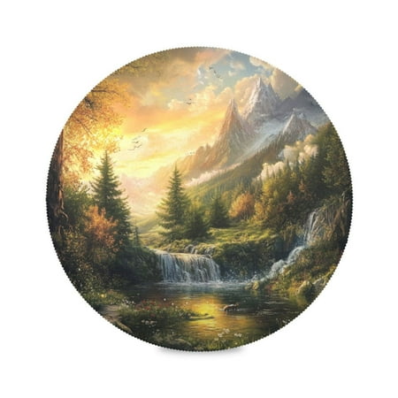 

Round Plate Mat 15.4x15.4 Inchesx4 Placemat Table Mat Kitchen Mat Coffee Mat Fabric Thick Strong Wear-Resistant Heat Resistance Picturesque Mountain