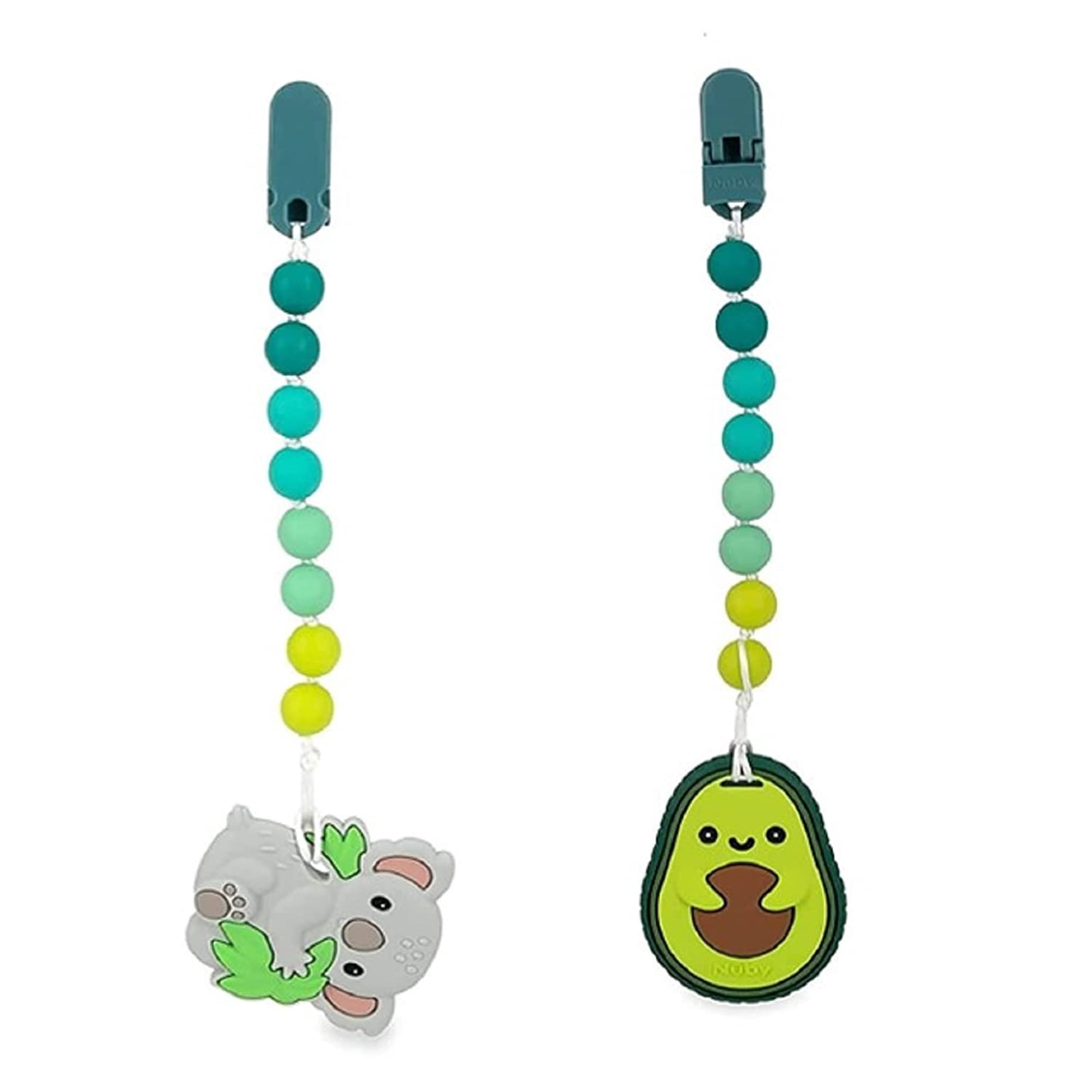 Nuby All Silicone Teether with Bonus Silicone Pacifinder with Clip - 3+ Months, 1pk Koala/Avocado