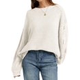thumbnail image 2 of Women 2-Way Wear Crew Neck Hollow Cable Knit Oversized Long Sleeve Off Shoulder Pullover Sweater Light Color M, 2 of 8
