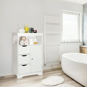 HomGarden Bathroom Floor Storage Cabinet Modern White Wooden Kitchen Cupboard W/Adjustable Shelf & 3 Drawers