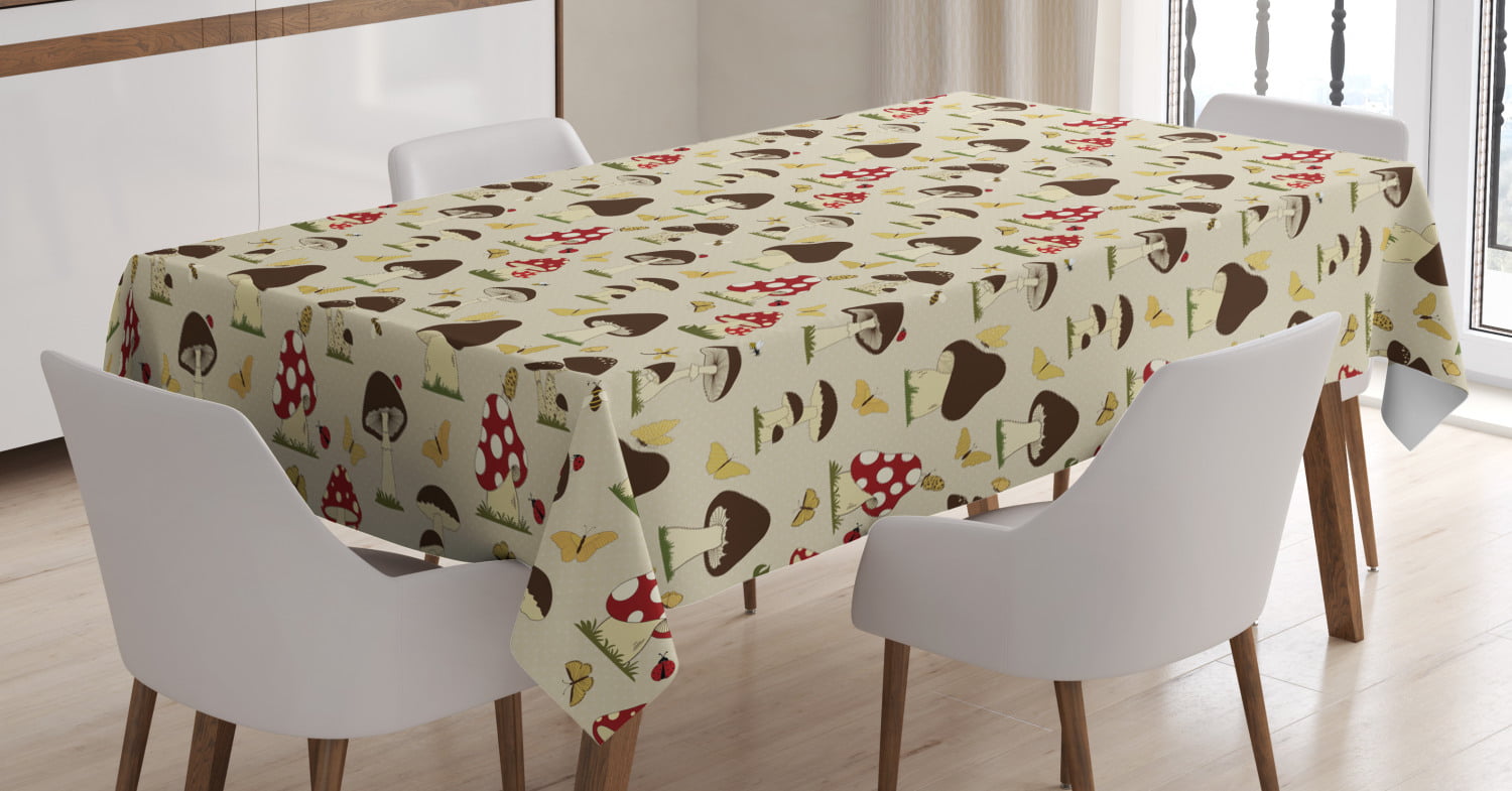 Waterproof Round Table Cloth 3D Print Mushrooms Table Top Cover 140cm Dia.