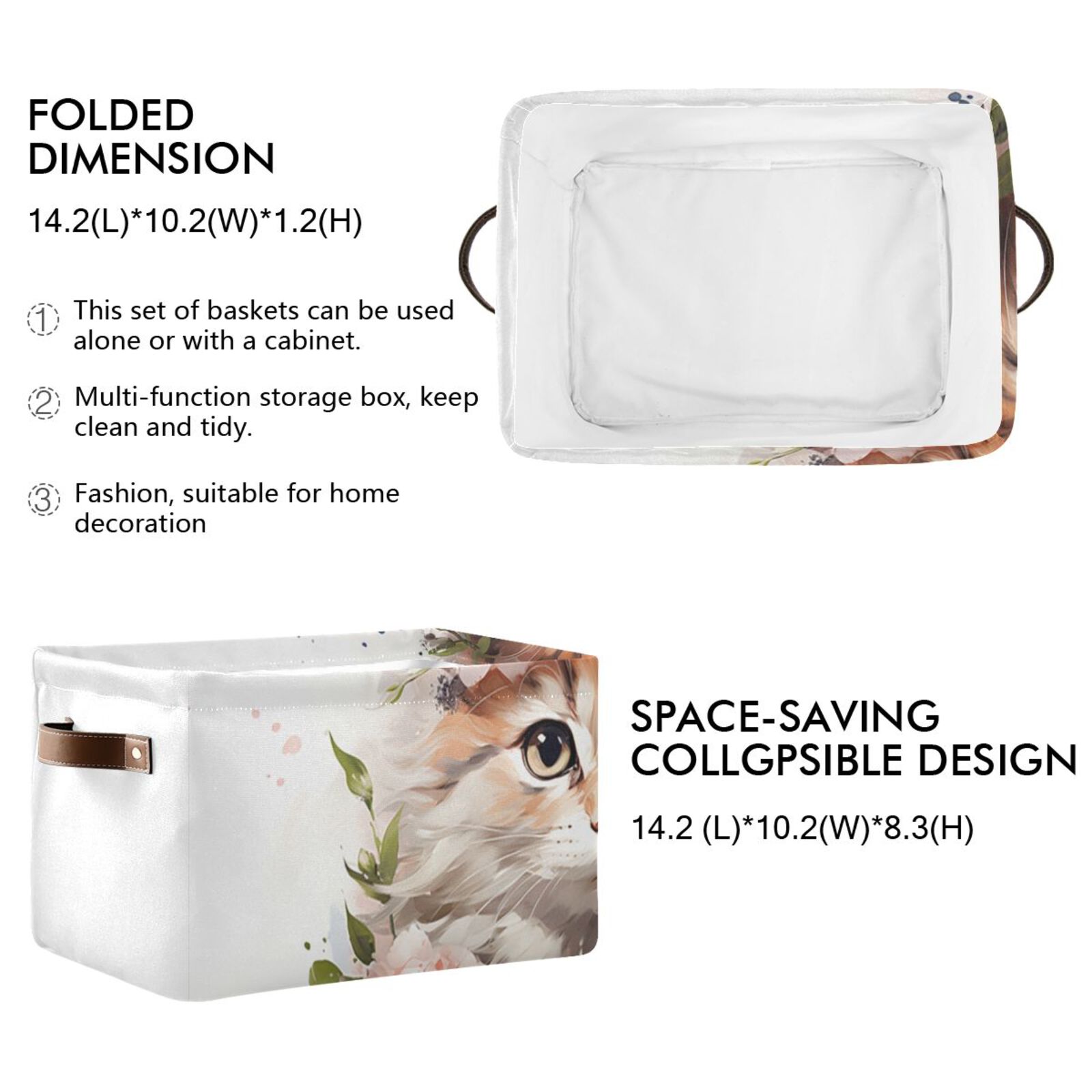 Cat Flowers Floral Storage Bins Baskets With Handles Storage Box Clothes Organizer Organization Toys