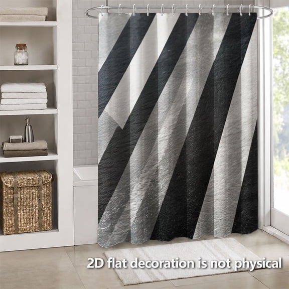 Hoease Black White Slate Stripe Shower Curtain, 71W x 71L Inch Waterproof Fabric Bathroom Curtain with 12 Hooks, Neutral Modern Bathroom Decor
