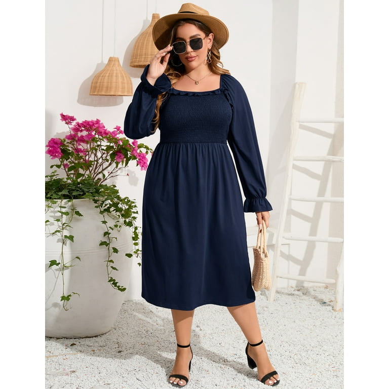 KOJOOIN Women's Plus Size 2024 Fashion Ruffle Long Sleeve