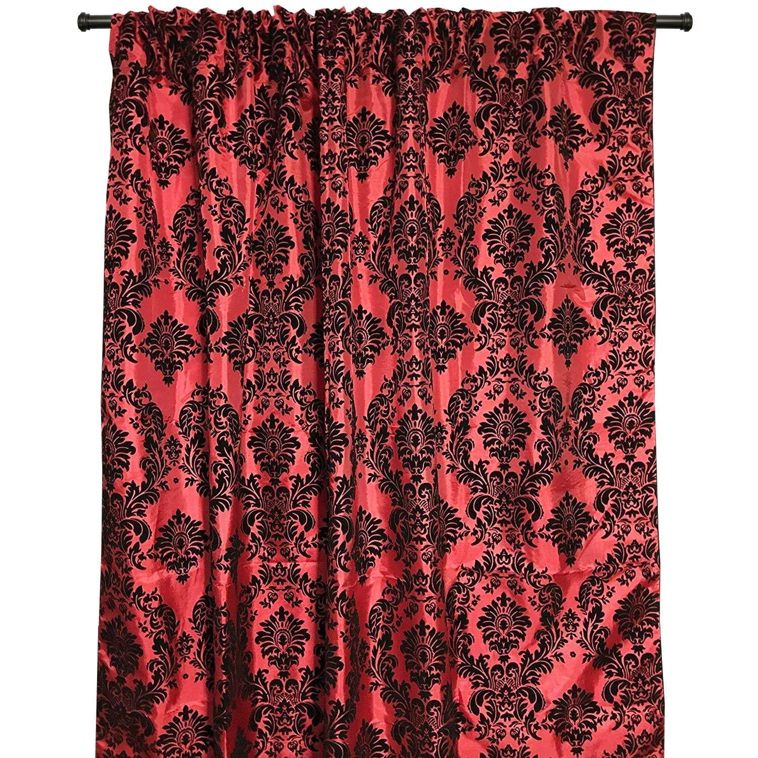 Lovemyfabric Taffeta Flocking Damask Print Window Curtain Panel
