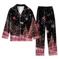 thumbnail image 2 of Women's Christmas Printed Loose Home Casual 2-Piece Set: Long Sleeve Button-Up Top & Wide Leg Pants, Fuchsia, Size XXL, 2 of 5