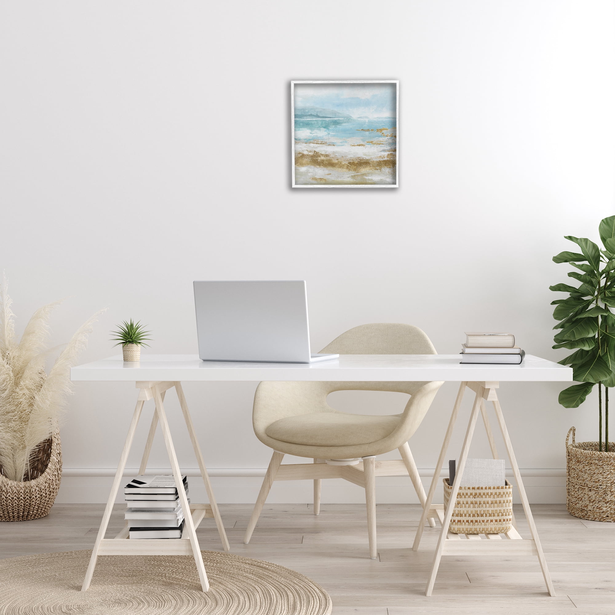 Stupell Industries Distressed Beach Landscape Coastal Painting White Framed Art Print Wall Art, 17 x 17