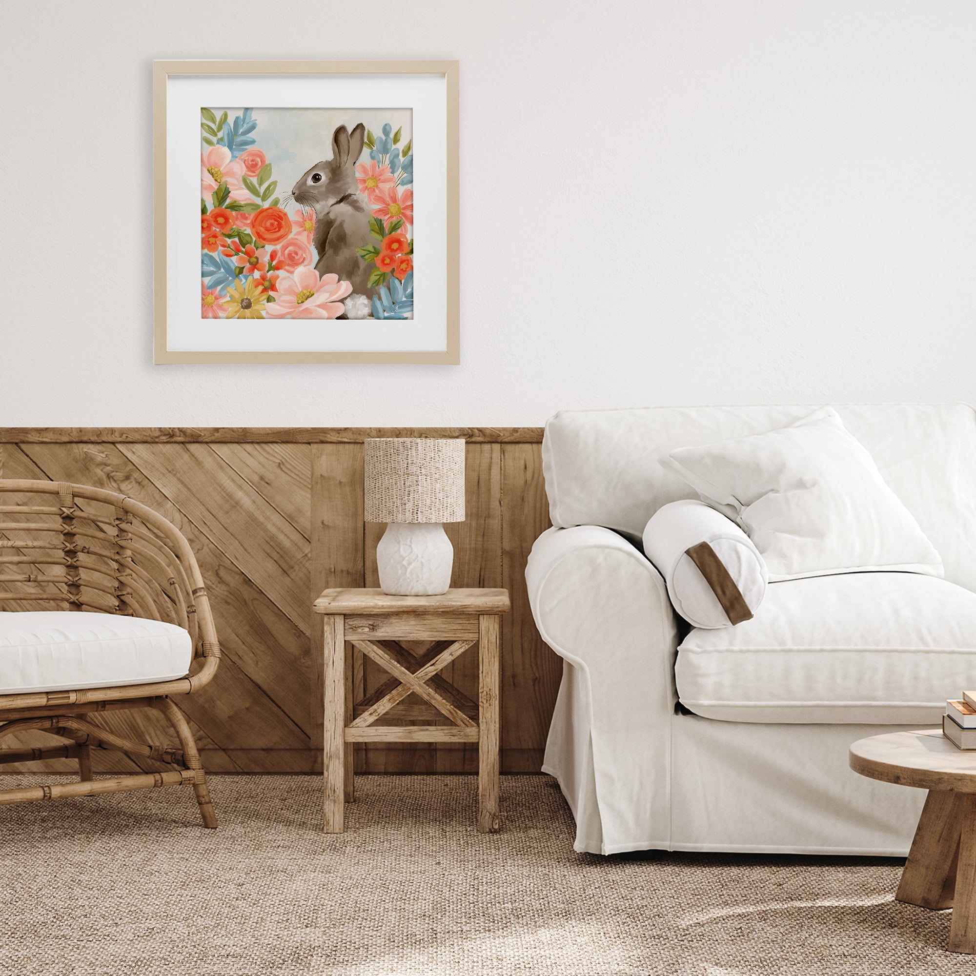 Stupell Industries Bunny In The Blooms Birch Framed Print Under Glass, design by Cat Thurman Designs