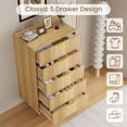 thumbnail image 2 of Commode Cannelée à 5 Tiroirs, Haute Commode Moderne en Bois avec Poignée en Métal, Commode pour Chambre, Salon, Couloir, Couleur Bois Naturel, 2 of 8