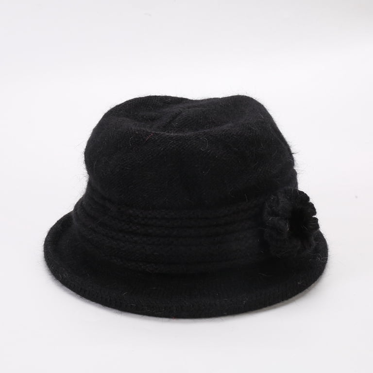 Women Winter Knit 1920s Vintage Bucket Bowler Hat Round Brim  display picture 1