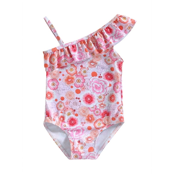 Bagilaanoe Toddler Baby Girl One-Piece Swimsuit Floral Print Sleeveless Swimwear 12M 18M 24M 3T 4T 5T Kids Pink Ruffle Bathing Suit