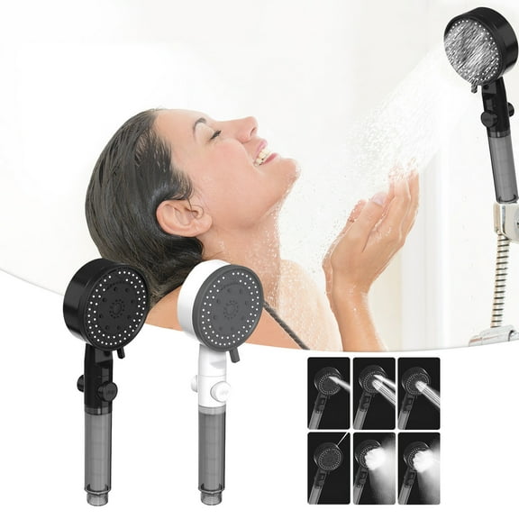 Turbo Shower Head with Filter, 10 Bathing Modes, One-Press Water Stop Function, High Pressure, Universal Connector, Easy Install, White, Home Bath Shower Nozzle
