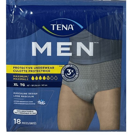 Essity TENA ProSkin Male Pull-On Underwear with Tear Away Seams, X-Large, Moderate Absorbency 18 CT