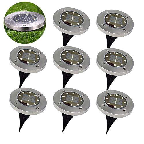 Solar Ground Lights White, 8 Pack 8 LED Waterproof Garden Path Outdoor Lighting with Light Sensor for Lawn Patio Yard Walking Driveway 