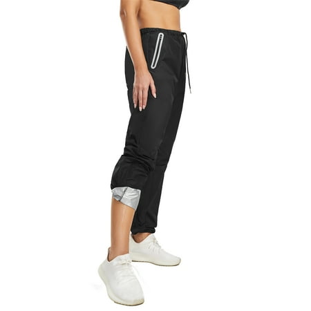 

Irisnaya Women Sauna Sweat Pants Hot Thermo Gym Workout Leggings Fitness Exercise Capri High Waist Drawstring Training Weight Loss Pants(Black 3X-Large)