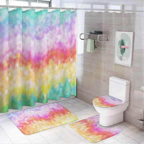 Painted Rainbow 4Pcs Shower Curtain Set Washable Bathroom Sets with Toilet Lid Cover and Non-Slip Rug Bath Accessories Decor, fdhgfh546