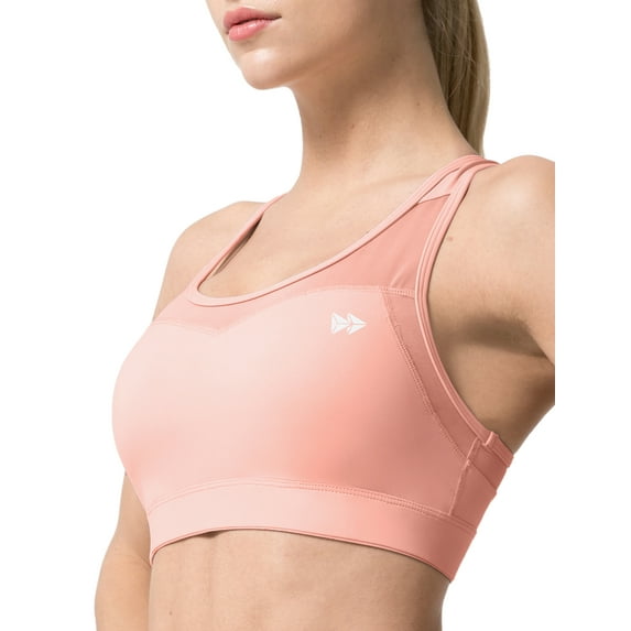 Yvette Women High Impact Sports Bras Plus Size Racerback Workout Bra for Large Bust Running Fitness,Pink,Small